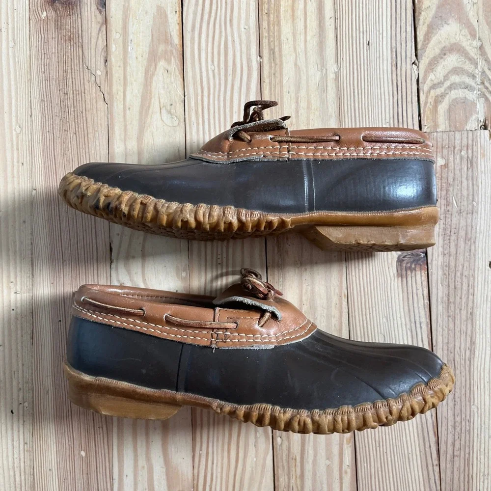 Sorel Duck Shoes Womens 8 Brown Leather Rubber Waterproof Moccasin Rain Boots
